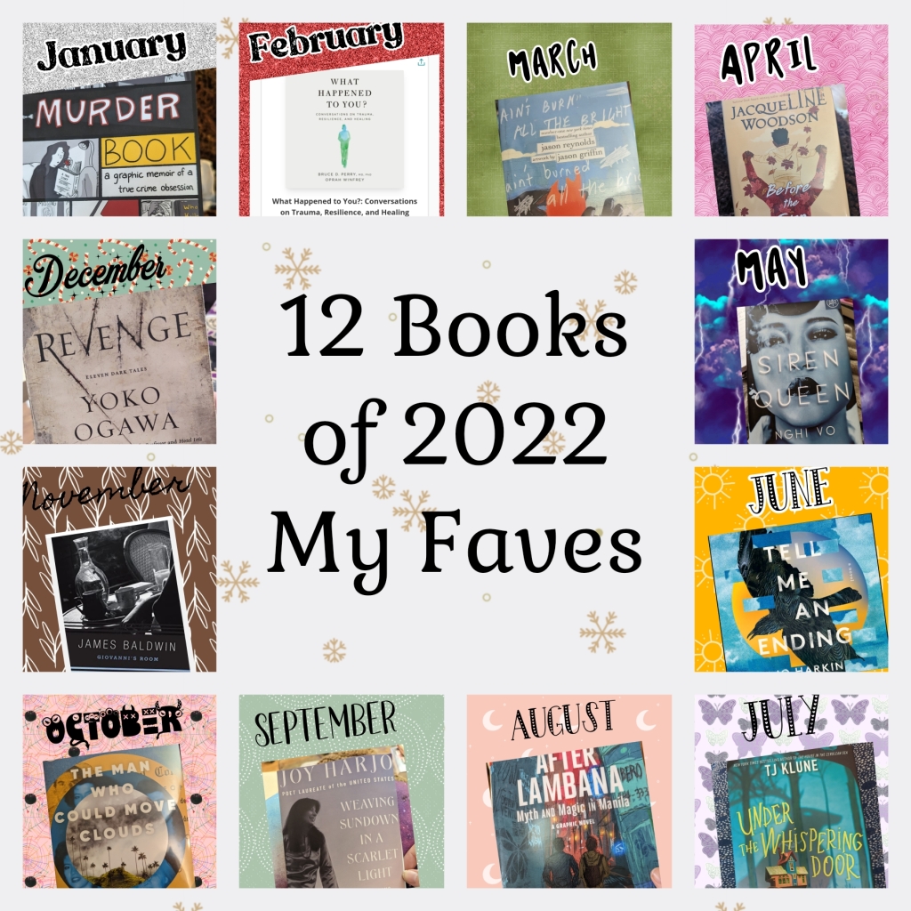 A collage of my favorite books of 2022, with the month written above a picture of each book cover. 
